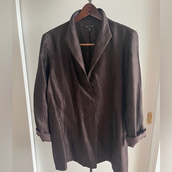 Eileen Fisher Women Silk Jacket Blazer Coat Brown Textured Silk Lined $299 Med - Picture 11 of 12
